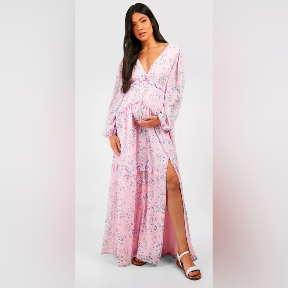 Boohoo Maternity Pink Floral Maxi Dress